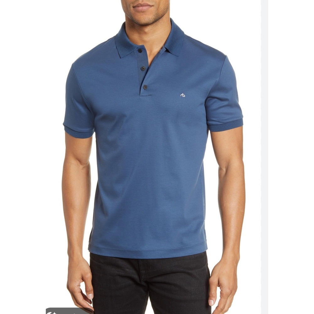 Rag & Bone Mens Interlock Slim Fit Polo Shirt Blue Short Sleeve Size Large